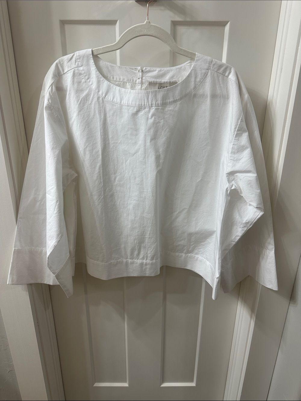 LOFT White Cotton Boat-Neck Flare Sleeve Blouse M - Picture 2 of 5